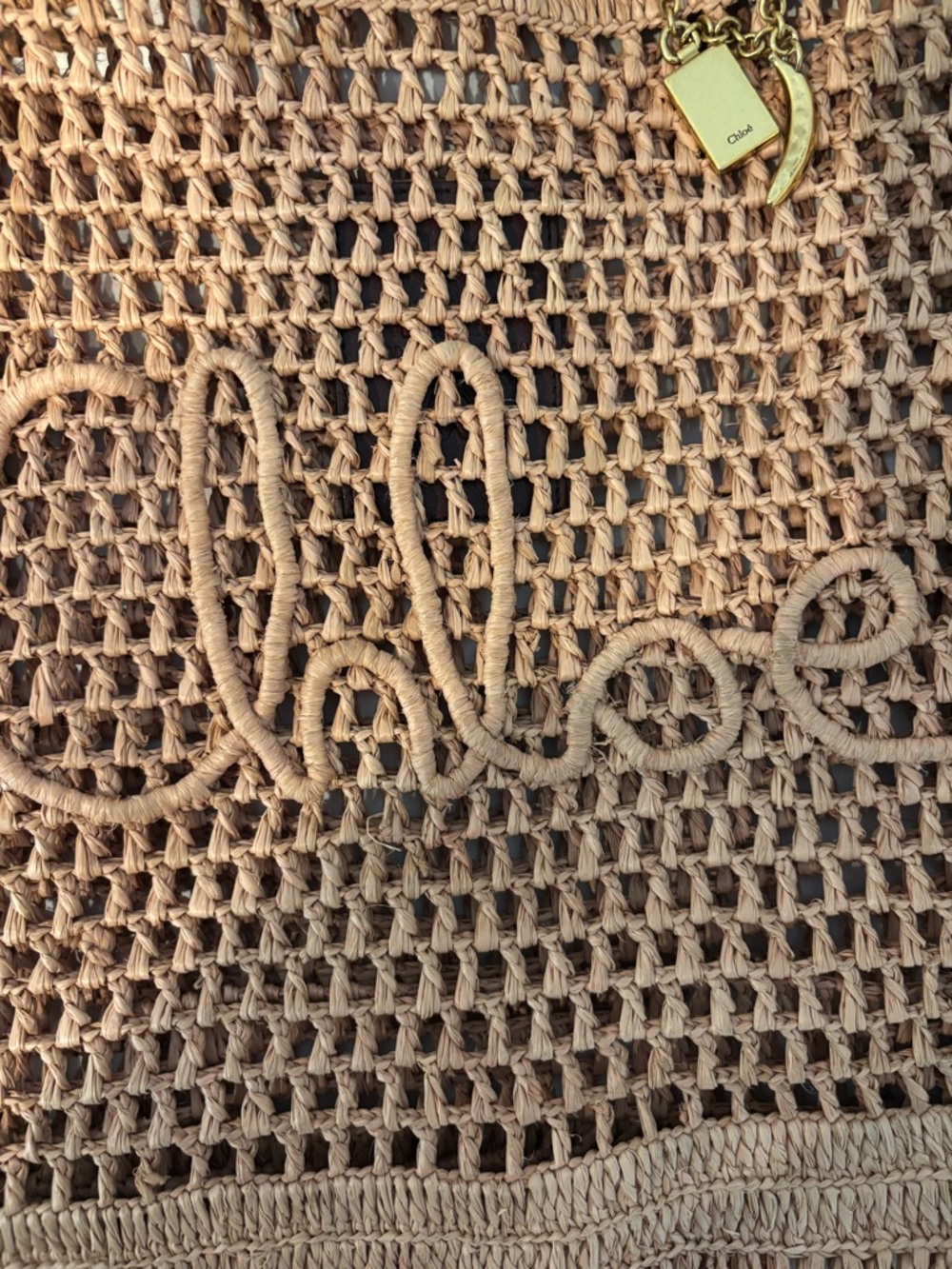 Chloé Crochet Tote in Tan with Gold-Tone Charm - Picture 5 of 6